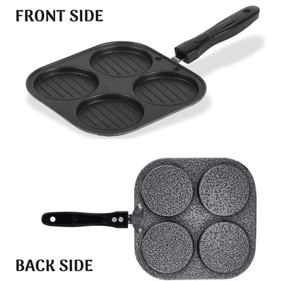 4-Hole Non-Stick Frying Pan – Multi-Section Steel Pan for Eggs, Pancakes & Mini Uttapam (Pack of 1)