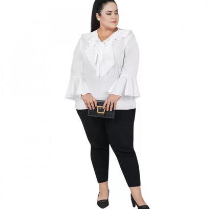 Women's Casual Bell Sleeve Solid White Top (Color:White, Material:Georgette)