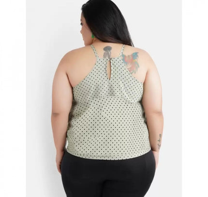 Women's Casual Sleeveless Polka Print Green Top (Color:Grey, Material:Crepe)