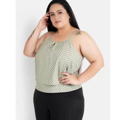 Women's Casual Sleeveless Polka Print Green Top (Color:Grey, Material:Crepe)