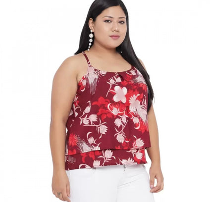 Women's Casual Floral Print Red Top (Color:Red, Material:Polyester)