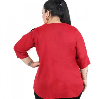 Women's Casual Solid Maroon Top (Color:Maroon, Material:Cotton Linen Blend)