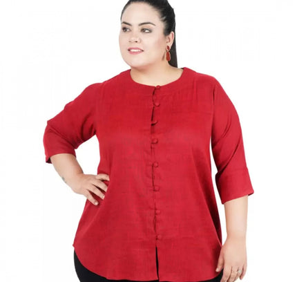 Women's Casual Solid Maroon Top (Color:Maroon, Material:Cotton Linen Blend)
