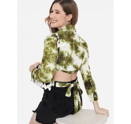 Women's Casual Printed Green Top (Color:Green, Material:Rayon)