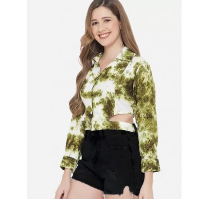 Women's Casual Printed Green Top (Color:Green, Material:Rayon)
