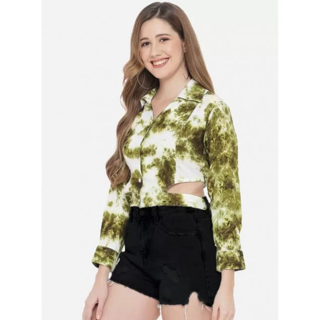 Women's Casual Printed Green Top (Color:Green, Material:Rayon)