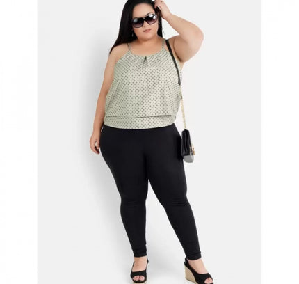 Women's Casual Sleeveless Polka Print Green Top (Color:Grey, Material:Crepe)