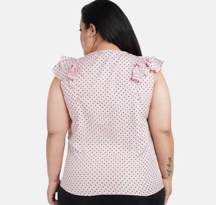 Women's Casual Flared Sleeve Printed Pink Top (Color:Pink, Material:Crepe)