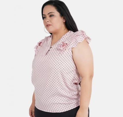 Women's Casual Flared Sleeve Printed Pink Top (Color:Pink, Material:Crepe)