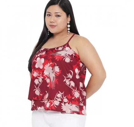 Women's Casual Floral Print Red Top (Color:Red, Material:Polyester)