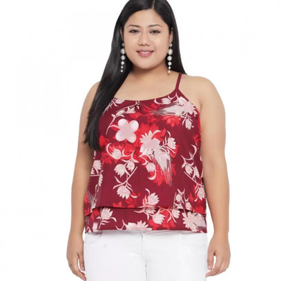 Women's Casual Floral Print Red Top (Color:Red, Material:Polyester)