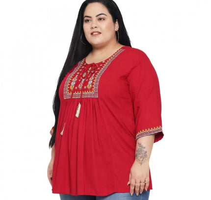 Women's Casual Embroidered Maroon Top (Color:Maroon, Material:Rayon)