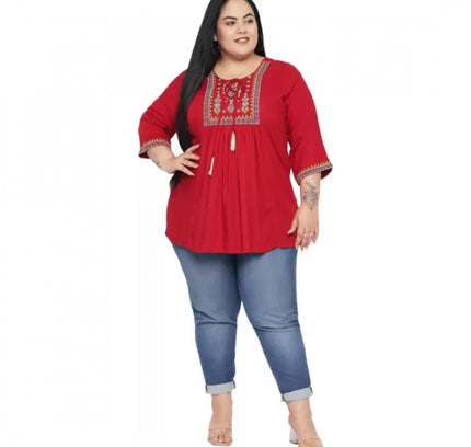 Women's Casual Embroidered Maroon Top (Color:Maroon, Material:Rayon)