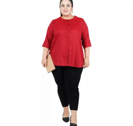 Women's Casual Solid Maroon Top (Color:Maroon, Material:Cotton Linen Blend)