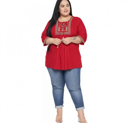 Women's Casual Embroidered Maroon Top (Color:Maroon, Material:Rayon)