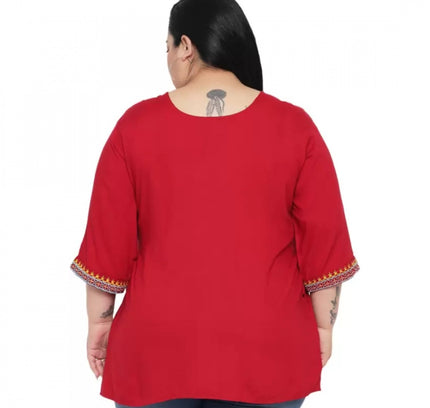 Women's Casual Embroidered Maroon Top (Color:Maroon, Material:Rayon)