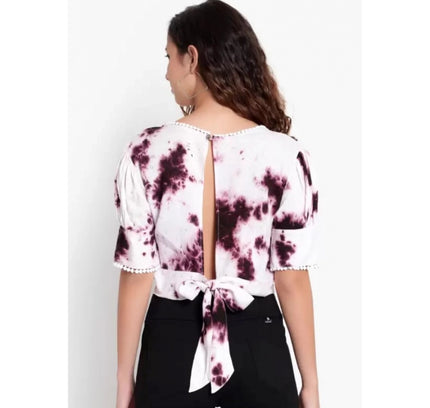 Women's Casual Tie And Dye Purple Top (Color:Purple, Material:Rayon)