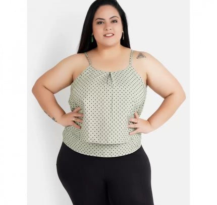 Women's Casual Sleeveless Polka Print Green Top (Color:Grey, Material:Crepe)