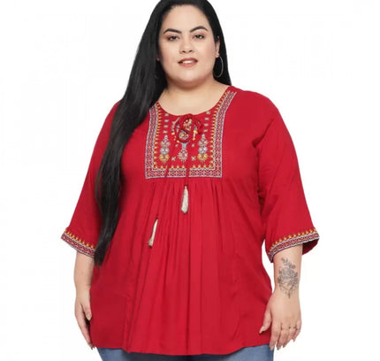 Women's Casual Embroidered Maroon Top (Color:Maroon, Material:Rayon)