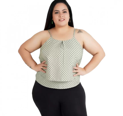 Women's Casual Sleeveless Polka Print Green Top (Color:Grey, Material:Crepe)