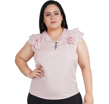 Women's Casual Flared Sleeve Printed Pink Top (Color:Pink, Material:Crepe)