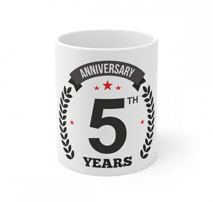 Ceramic 5th Anniversary Printed Coffee Mug (Color: White, Capacity:330ml)