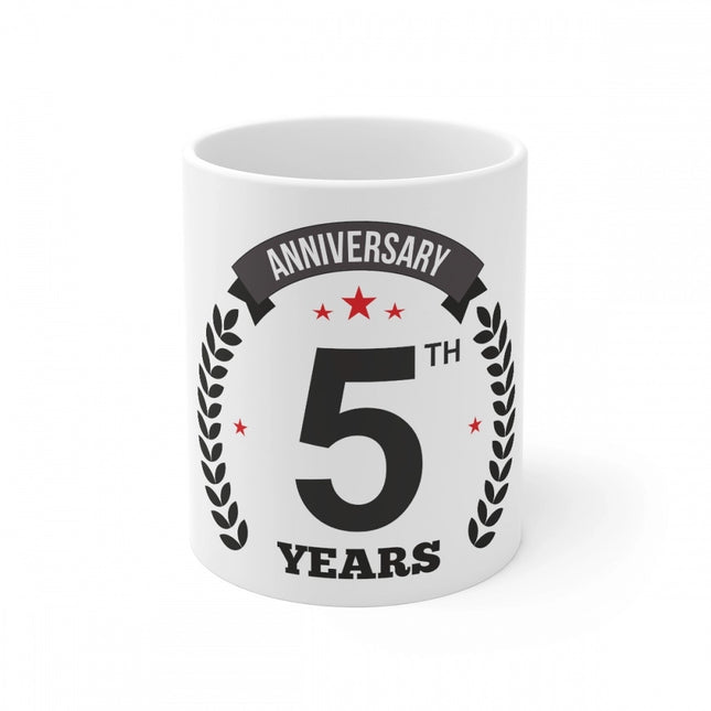 Ceramic 5th Anniversary Printed Coffee Mug (Color: White, Capacity:330ml)