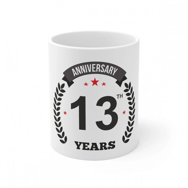 Ceramic 13th Anniversary Printed Coffee Mug (Color: White, Capacity:330ml)