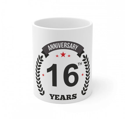 Ceramic 16th Anniversary Printed Coffee Mug (Color: White, Capacity:330ml)