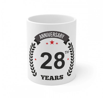 Ceramic 28th Anniversary Printed Coffee Mug (Color: White, Capacity:330ml)