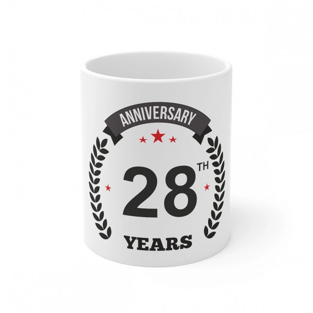 Ceramic 28th Anniversary Printed Coffee Mug (Color: White, Capacity:330ml)