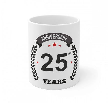 Ceramic 25th Anniversary Printed Coffee Mug (Color: White, Capacity:330ml)