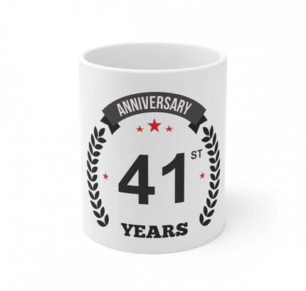 Ceramic 41st Anniversary Printed Coffee Mug (Color: White, Capacity:330ml)