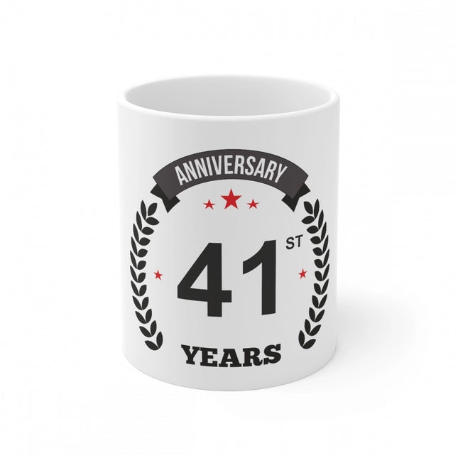 Ceramic 41st Anniversary Printed Coffee Mug (Color: White, Capacity:330ml)