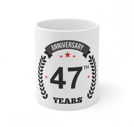Ceramic 47th Anniversary Printed Coffee Mug (Color: White, Capacity:330ml)