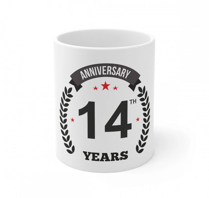 Ceramic 14th Anniversary Printed Coffee Mug (Color: White, Capacity:330ml)