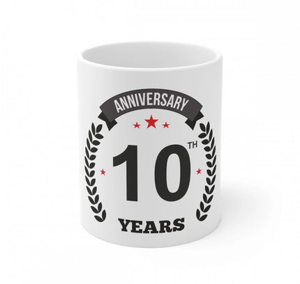 Ceramic 10th Anniversary Printed Coffee Mug (Color: White, Capacity:330ml)