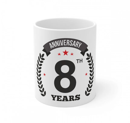 Ceramic 8th Anniversary Printed Coffee Mug (Color: White, Capacity:330ml)