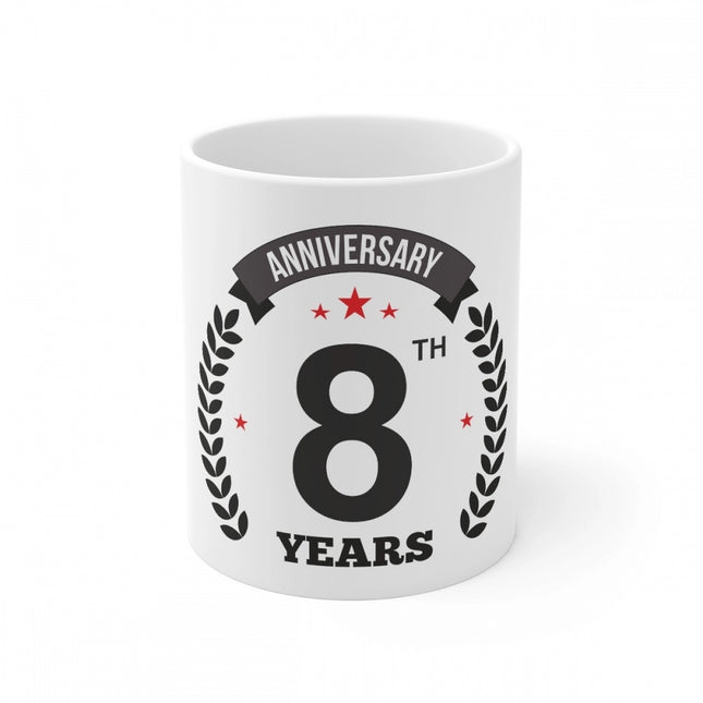 Ceramic 8th Anniversary Printed Coffee Mug (Color: White, Capacity:330ml)