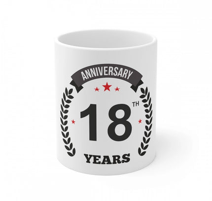 Ceramic 18th Anniversary Printed Coffee Mug (Color: White, Capacity:330ml)