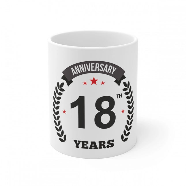 Ceramic 18th Anniversary Printed Coffee Mug (Color: White, Capacity:330ml)