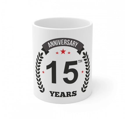 Ceramic 15th Anniversary Printed Coffee Mug (Color: White, Capacity:330ml)
