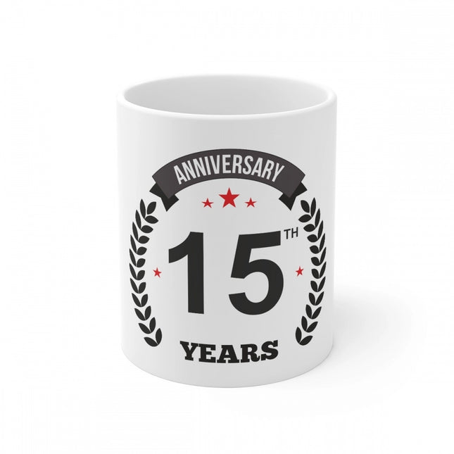 Ceramic 15th Anniversary Printed Coffee Mug (Color: White, Capacity:330ml)