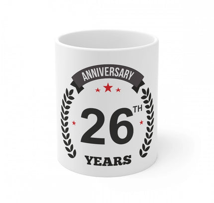 Ceramic 26th Anniversary Printed Coffee Mug (Color: White, Capacity:330ml)
