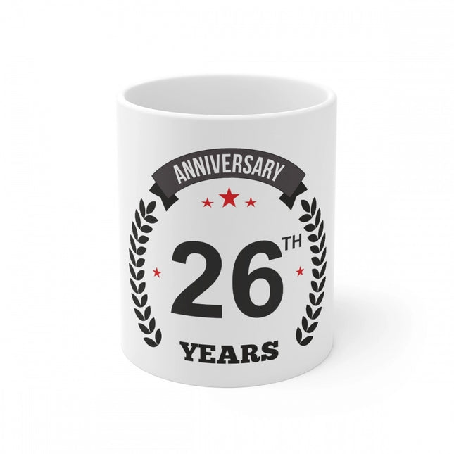 Ceramic 26th Anniversary Printed Coffee Mug (Color: White, Capacity:330ml)