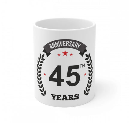 Ceramic 45th Anniversary Printed Coffee Mug (Color: White, Capacity:330ml)