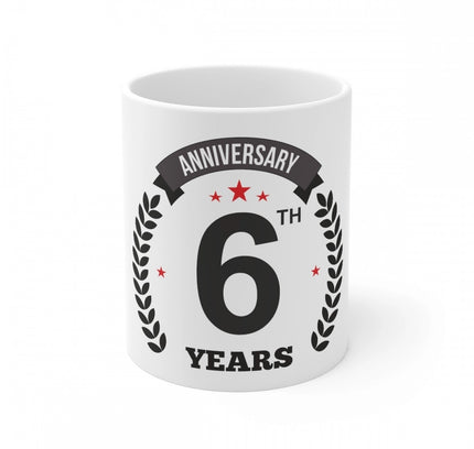 Ceramic 6th Anniversary Printed Coffee Mug (Color: White, Capacity:330ml)
