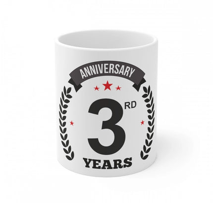 Ceramic 3rd Anniversary Printed Coffee Mug (Color: White, Capacity:330ml)