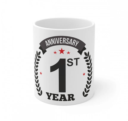 Ceramic 1st Anniversary Printed Coffee Mug (Color: White, Capacity:330ml)