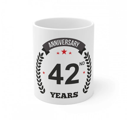 Ceramic 42nd Anniversary Printed Coffee Mug (Color: White, Capacity:330ml)